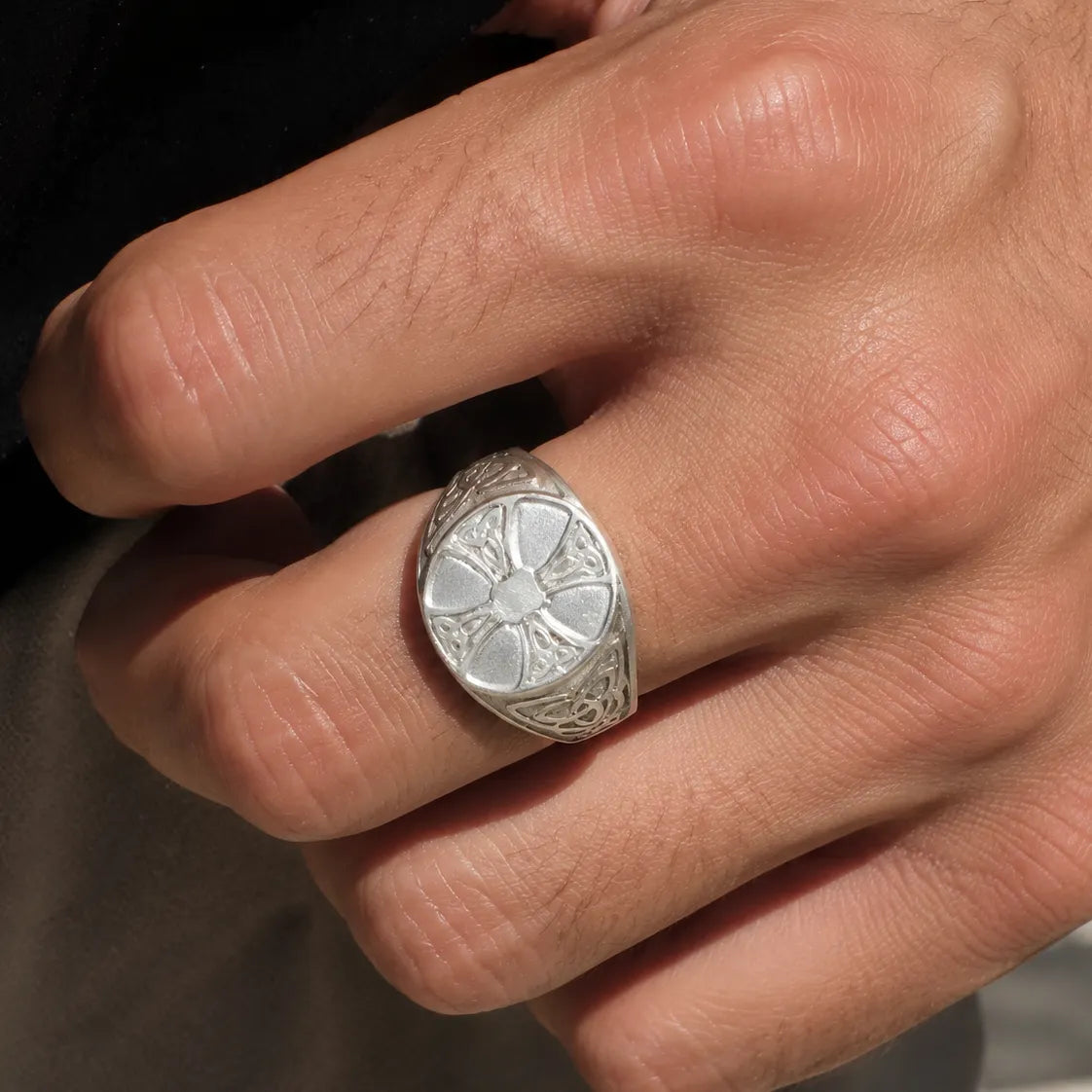Custom Personalized Celtic Cross Triquetra Signet Ring, 925 Sterling Silver Faith Ring  Irish Heritage Spiritual Gift