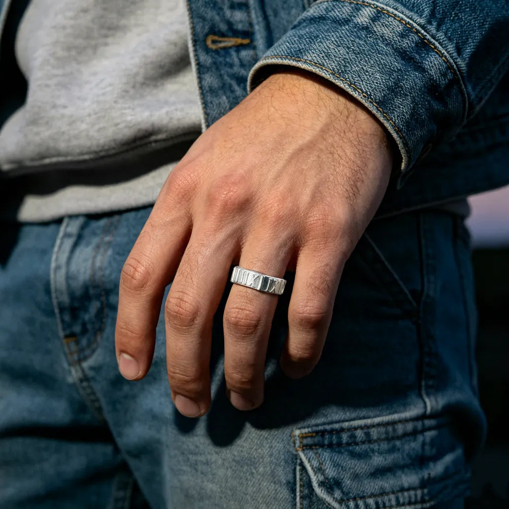 Custom Engraved Vintage 925 Sterling Silver Roman Numeral Men Ring