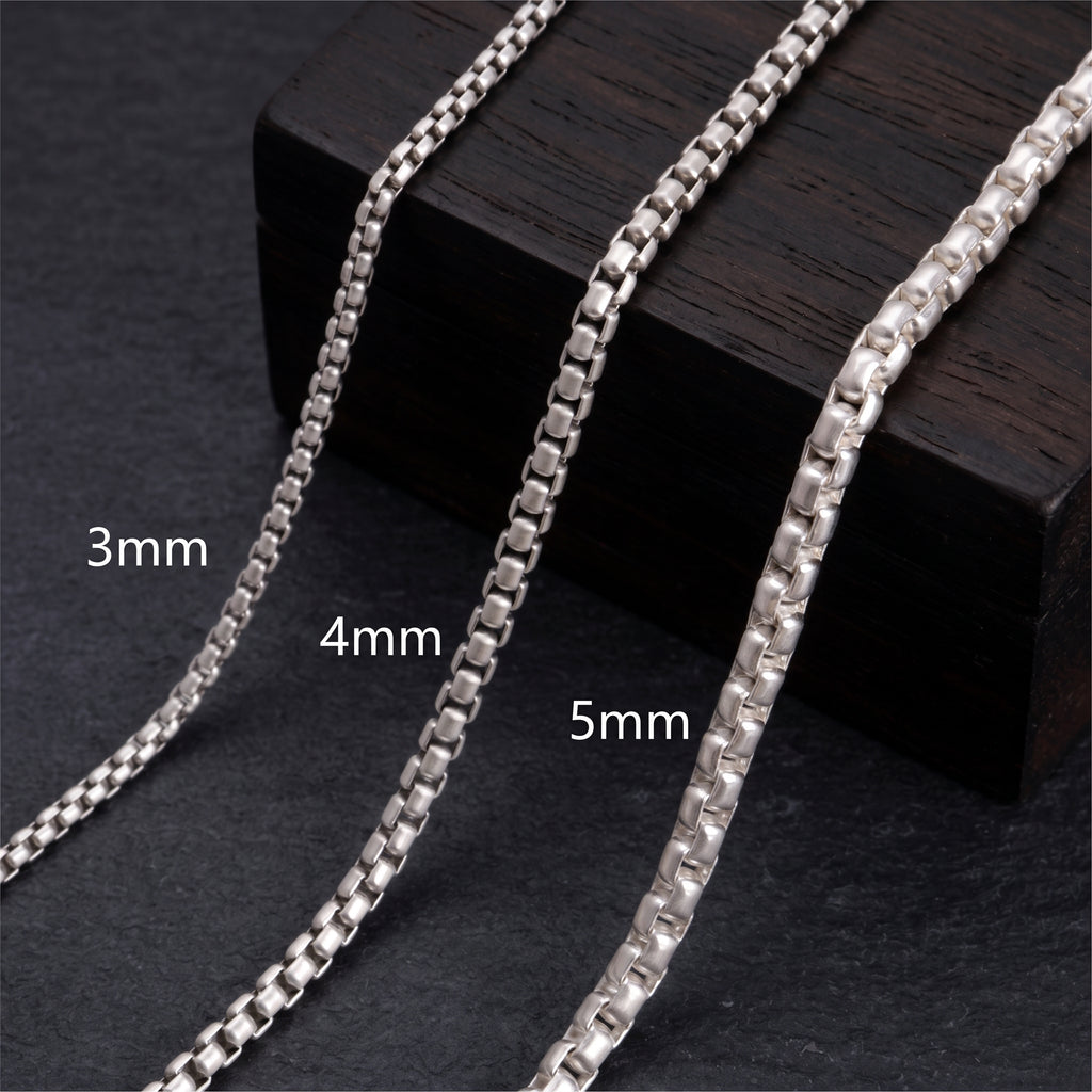 925 Sterling Silver Round Box Chain Necklace for Men & Women