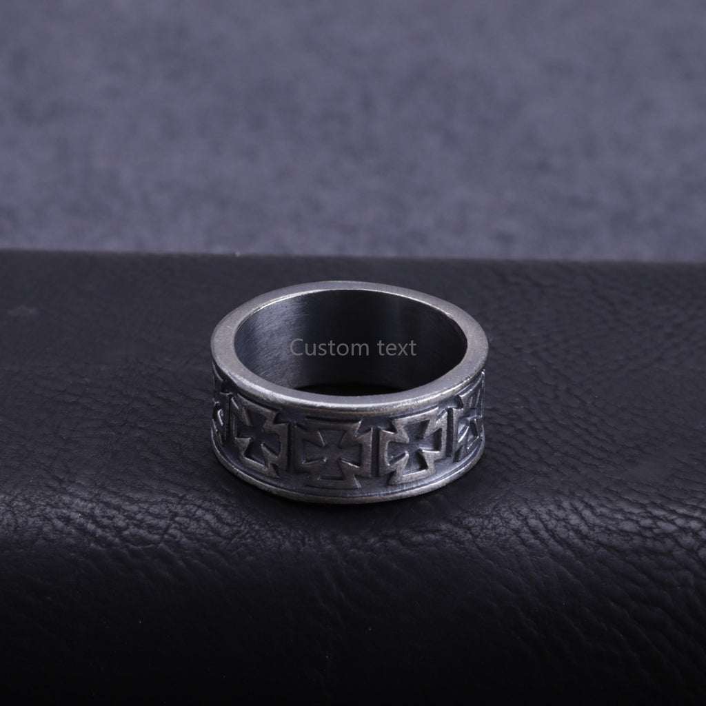 Custom Men's Maltese Cross Ring - Engraved Vintage Silver Band