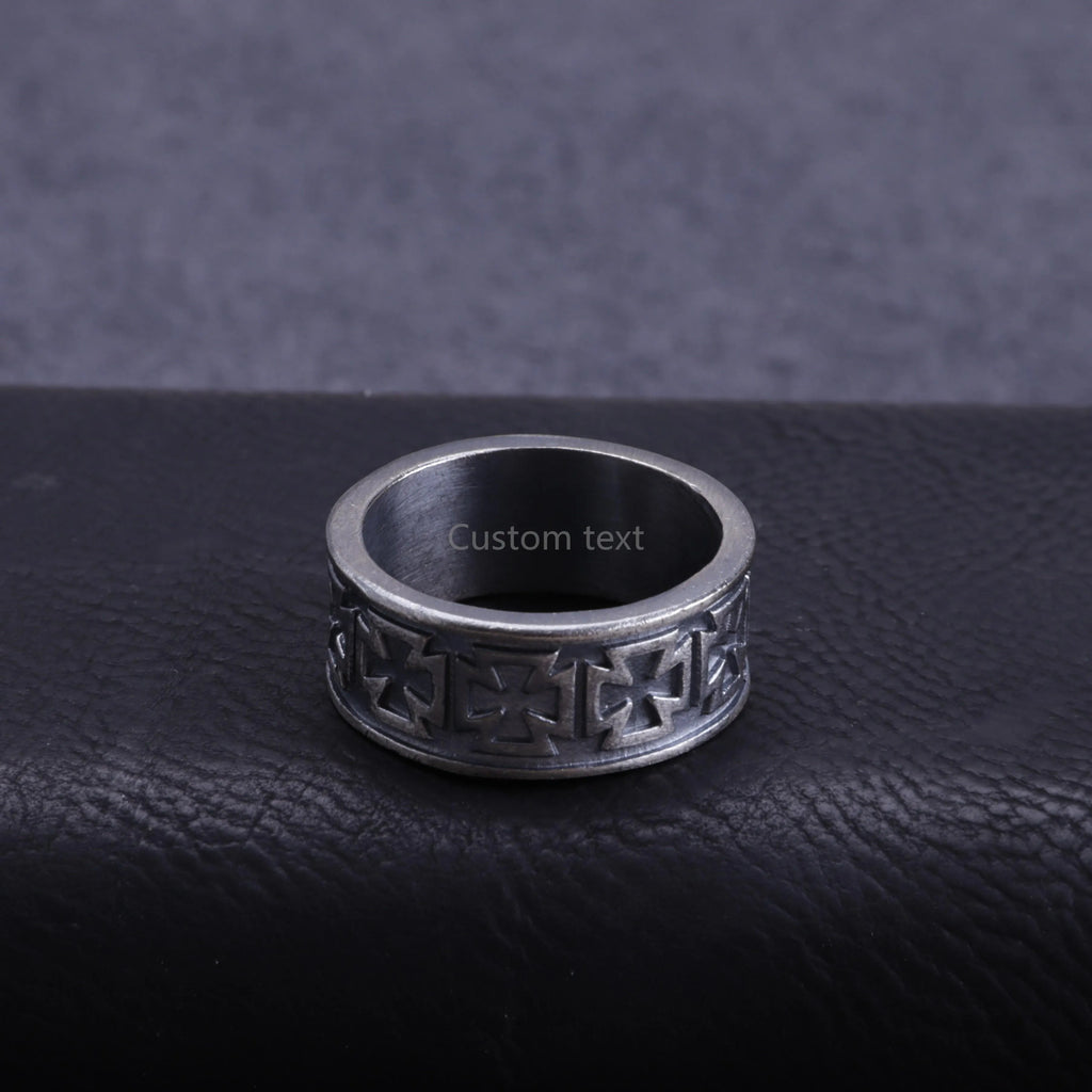 Custom Men's Maltese Cross Ring - Engraved Vintage 925 Sterling Silver Band