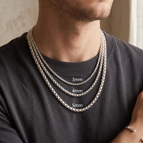 925 Sterling Silver Round Box Chain Necklace for Men & Women