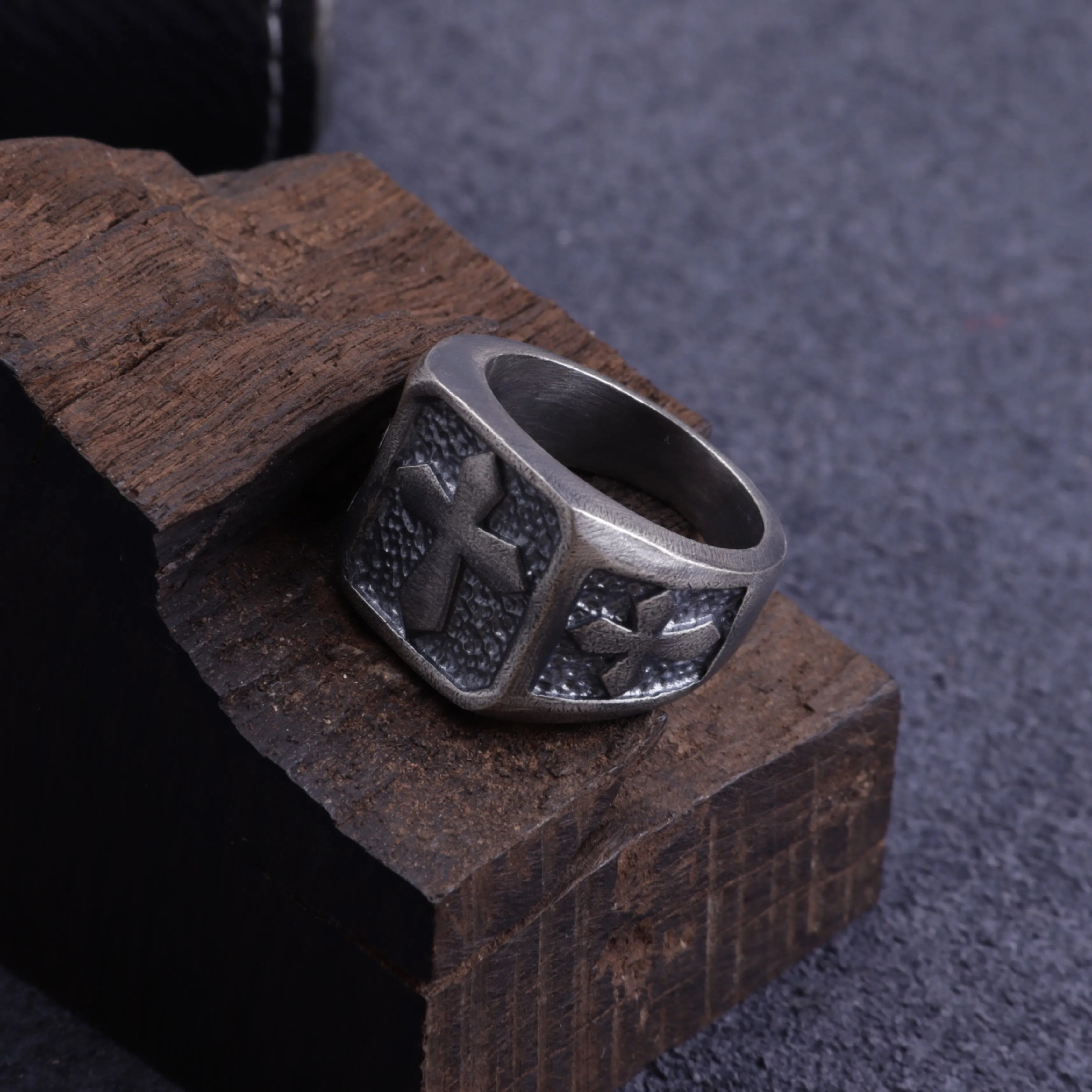Personalized Men's Cross Signet Ring - Vintage Gift for Him-925 Sterling Silver