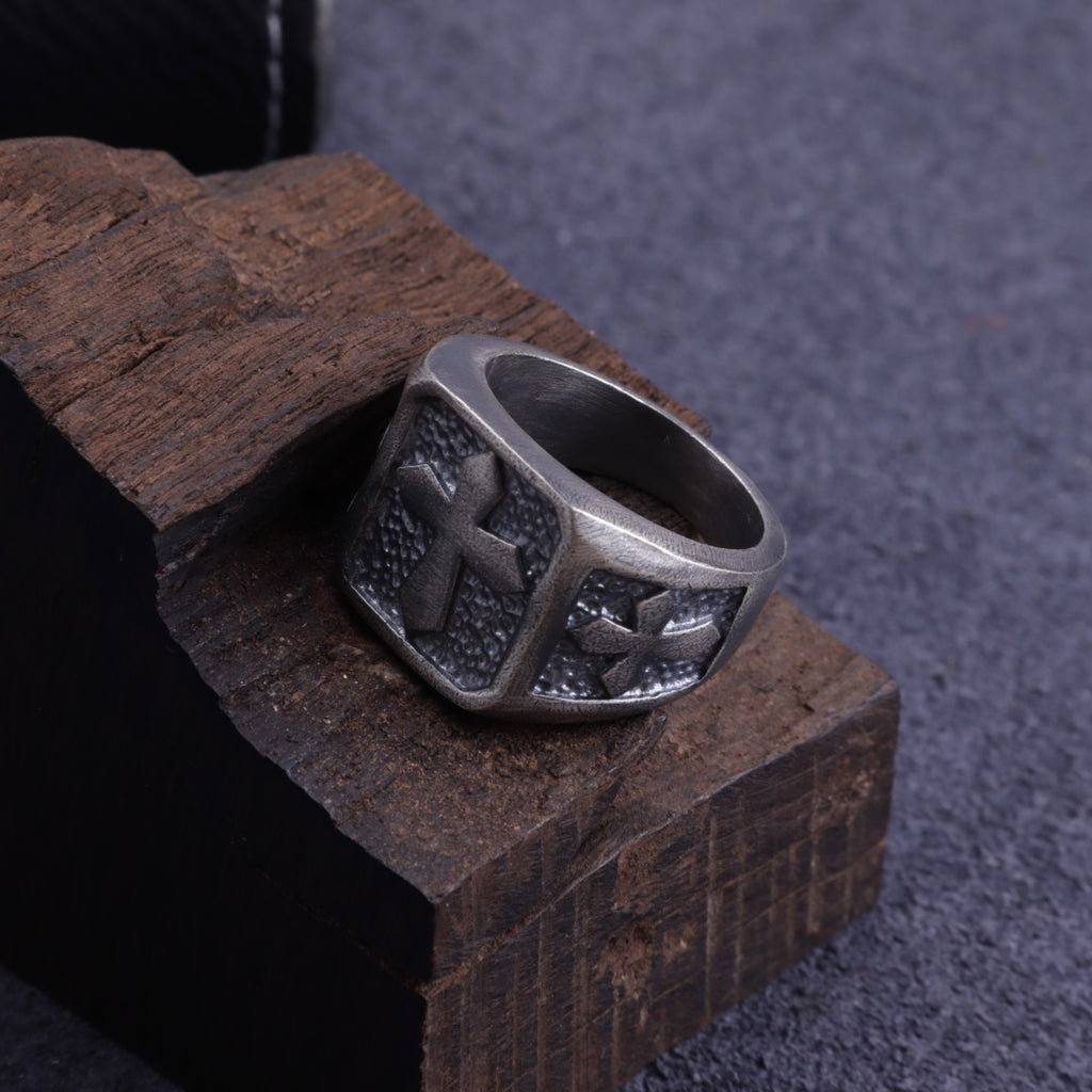 Personalized Men's Cross Signet Ring - Vintage Gift for Him