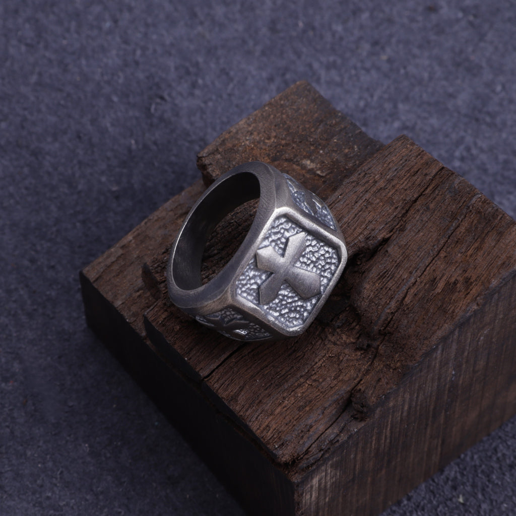 Personalized Men's Cross Signet Ring - Vintage Gift for Him