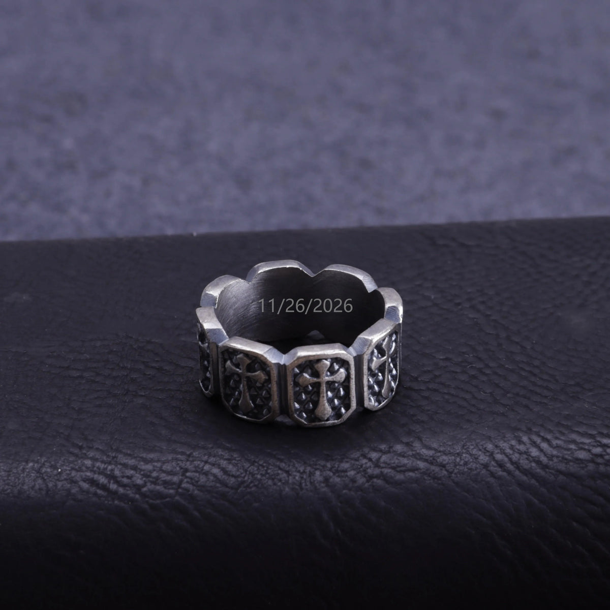 Personalized Mens Vintage 925 Sterling Silver Cross Ring - Custom Engraved Band