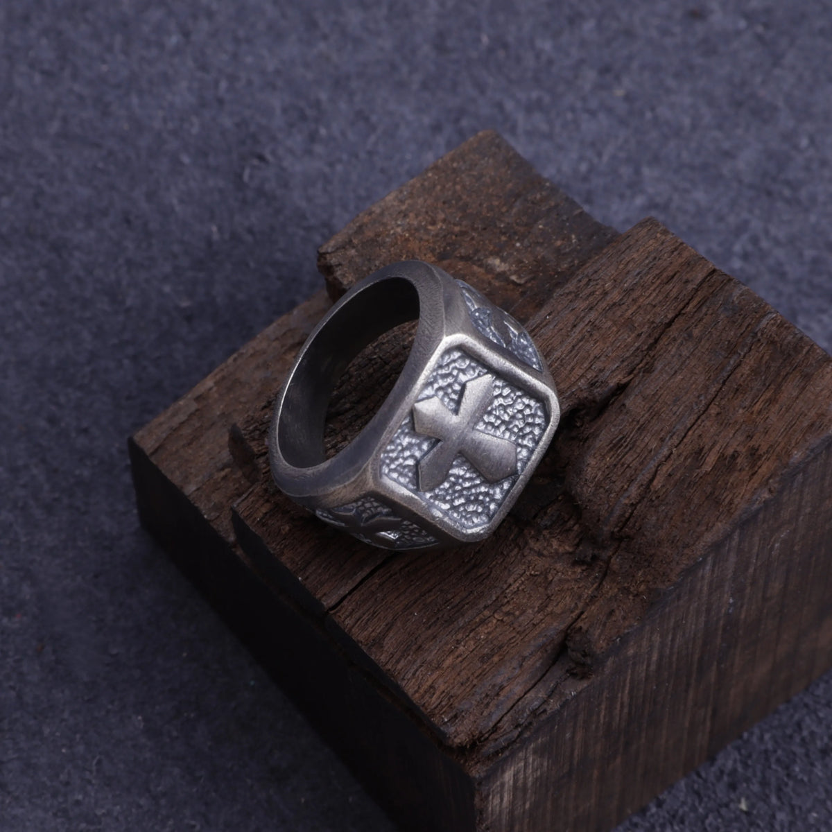 Personalized Men's Cross Signet Ring - Vintage Gift for Him-925 Sterling Silver