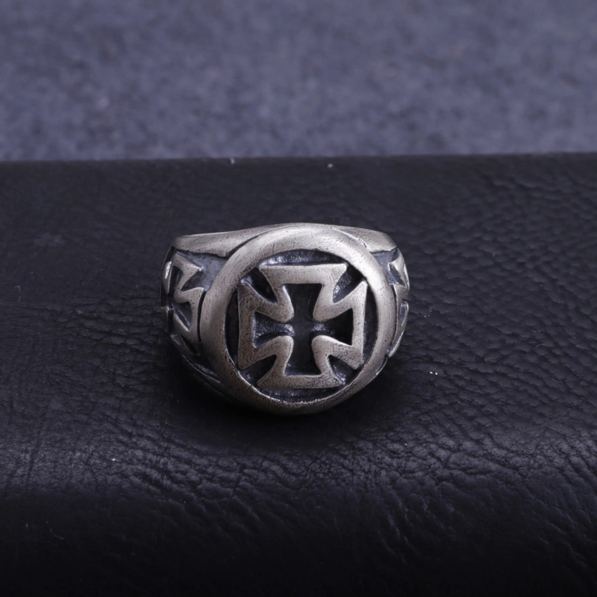 Vintage Oxidized 925 Sterling Silver Iron Cross Signet Ring, Custom Inner Engraving Men’s Biker Tough Jewelry