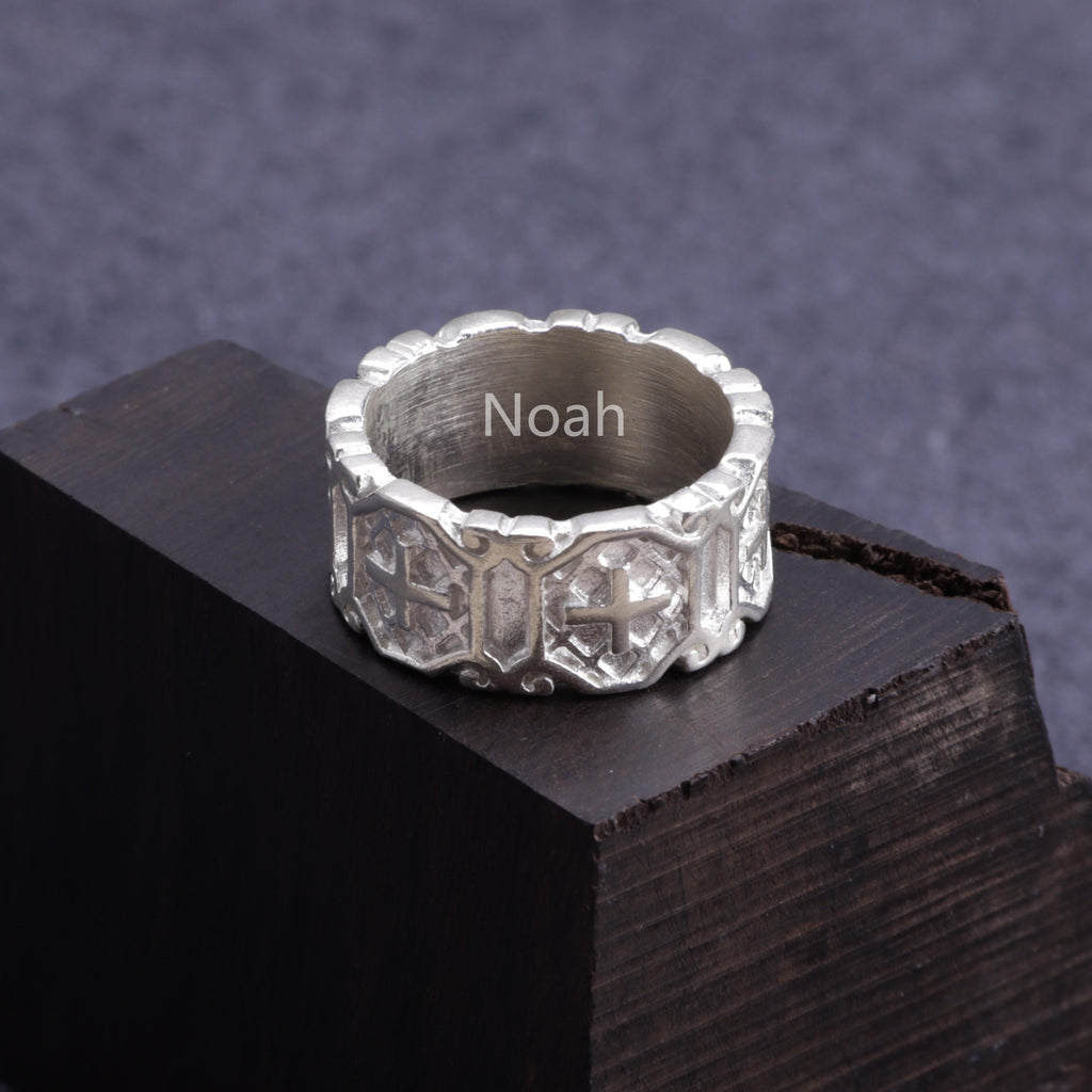 Personalized Gothic Cross Ring-Custom Engravable 925 Silver Band for Men