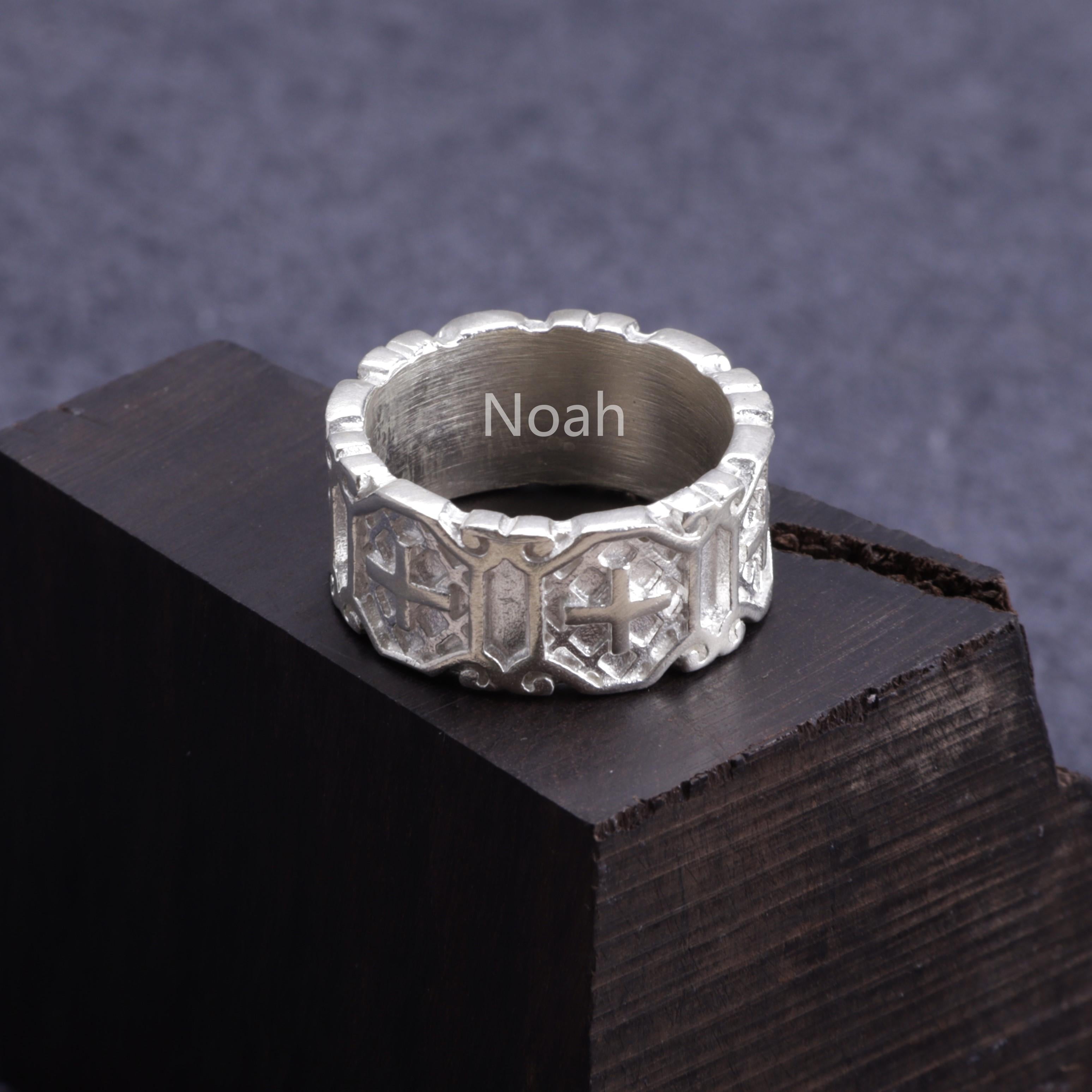Personalized Gothic Cross Ring-Custom Engravable 925 Silver Band for Men