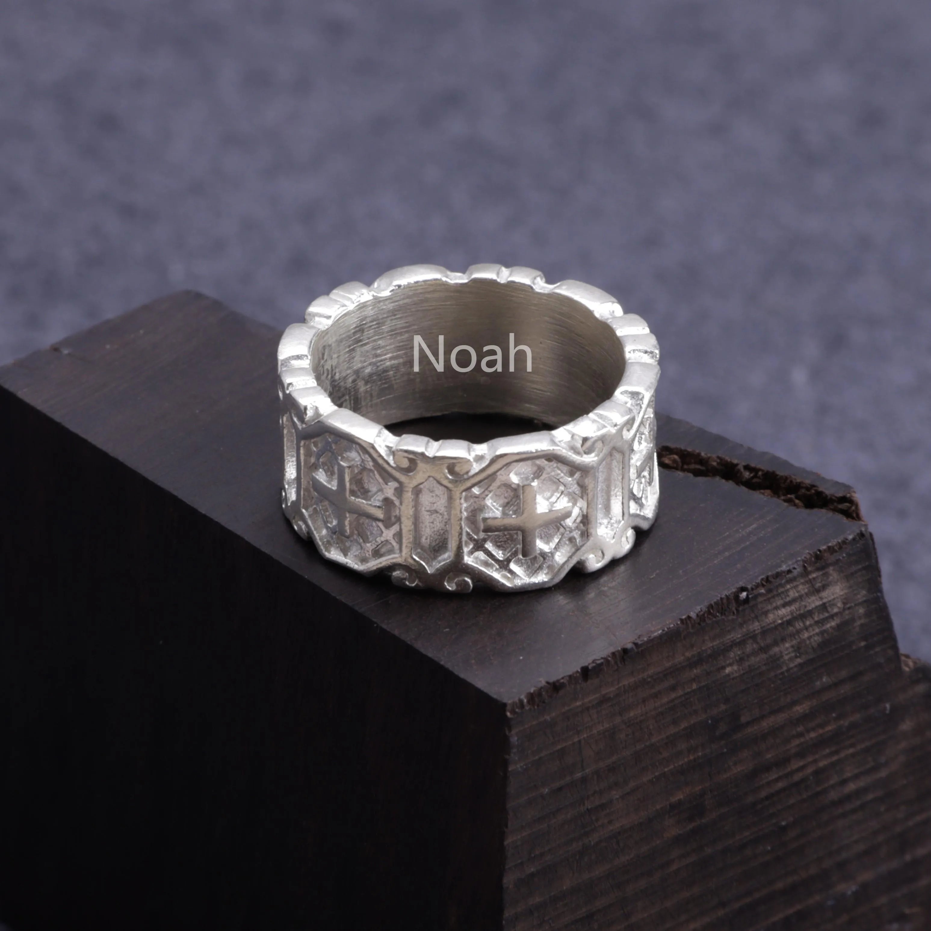 Personalized Gothic Cross Ring-Custom Engravable 925 Sterling Silver Band for Men