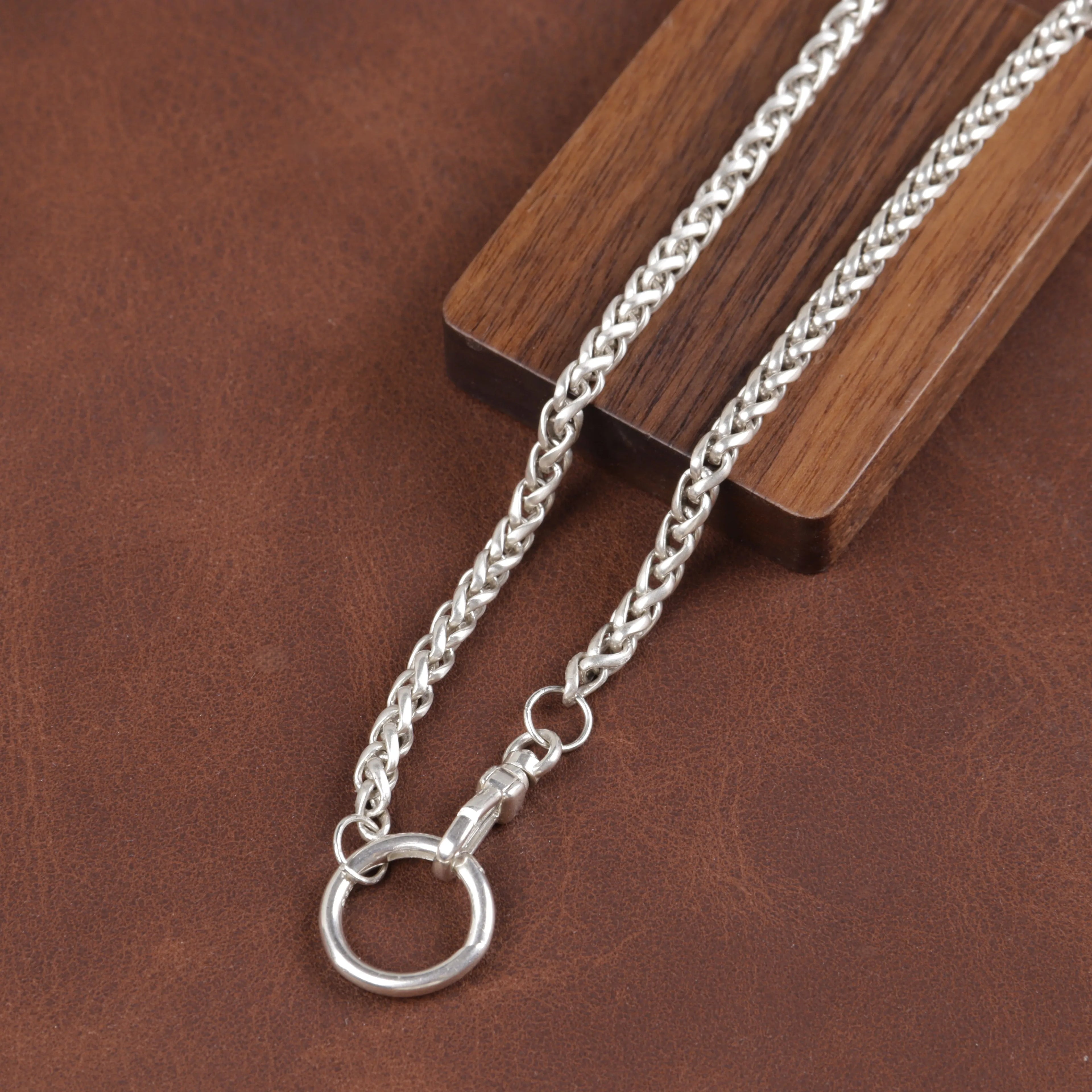 Unisex 925 Sterling Slver Wheat Chain Necklace with Spring Clasp-Pendant Holder