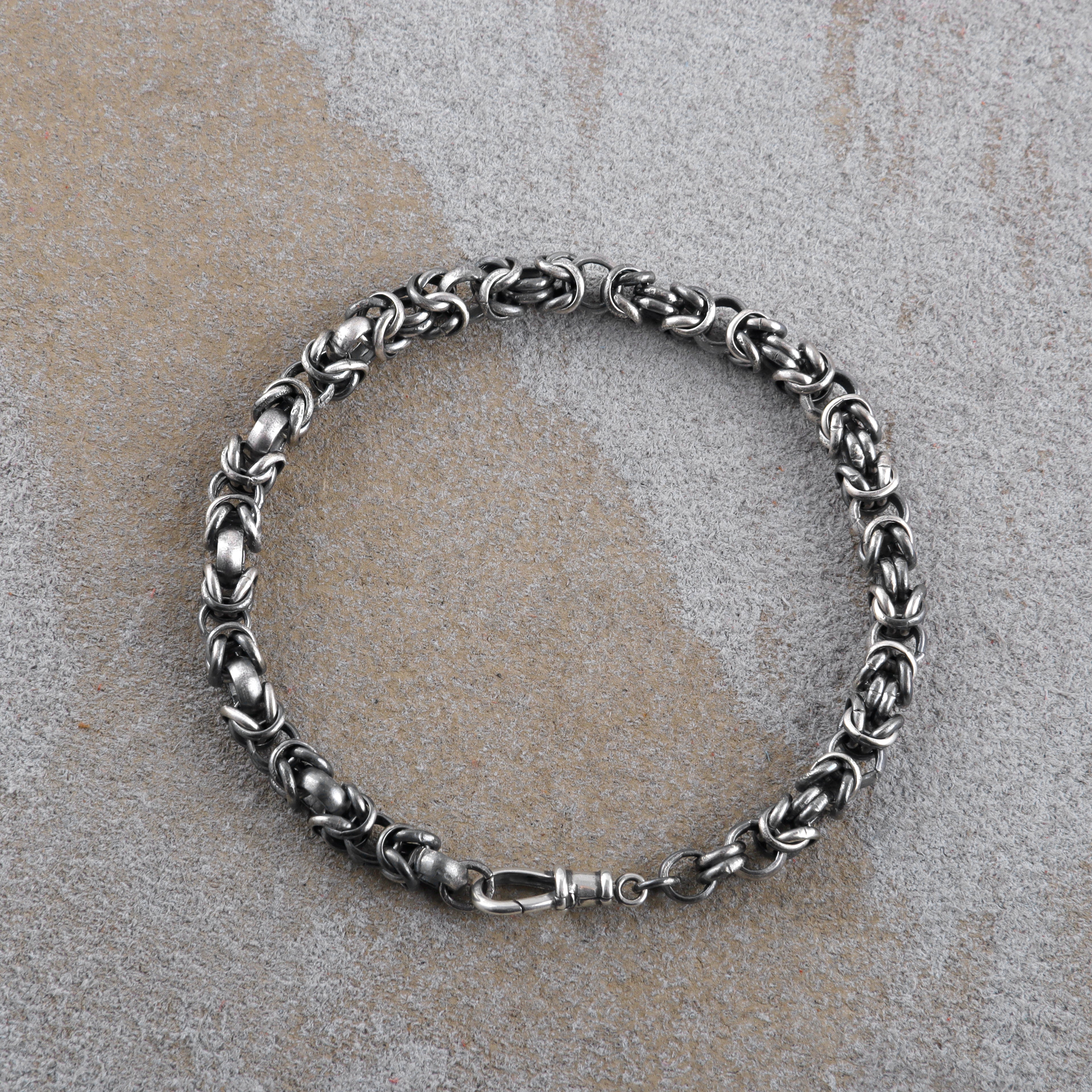 925 Sterling Silver Byzantine Chain Bracelet, Vintage Link Jewelry for Men and Women