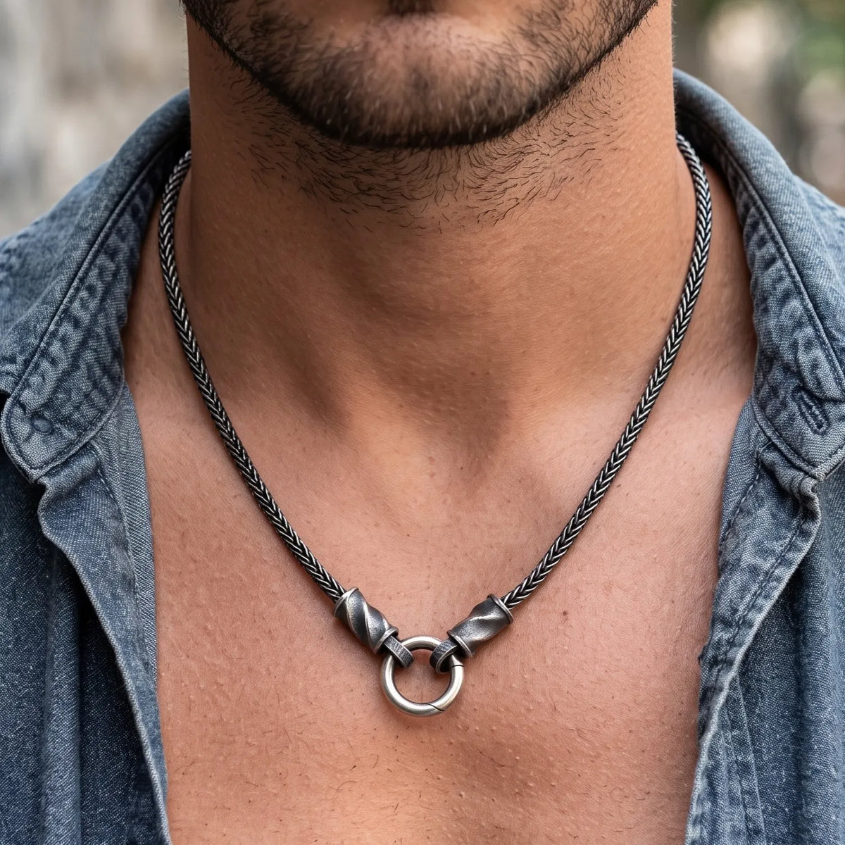 Men's 925 Sterling Silver Foxtail Chain Necklace with Mobius Clasp