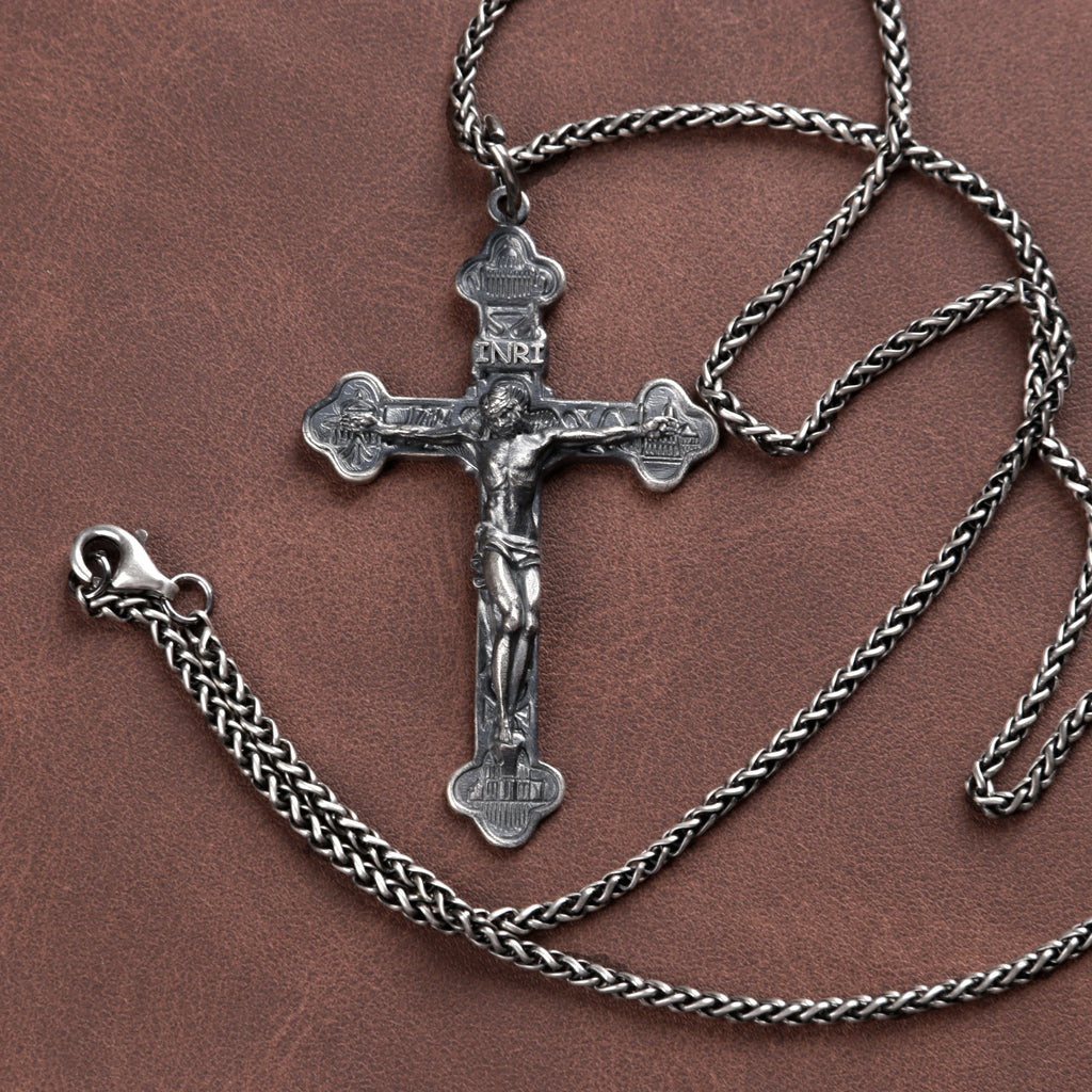 Engraved 925 Silver Crucifix Necklace, Faith & Strength Christian Gift for Men