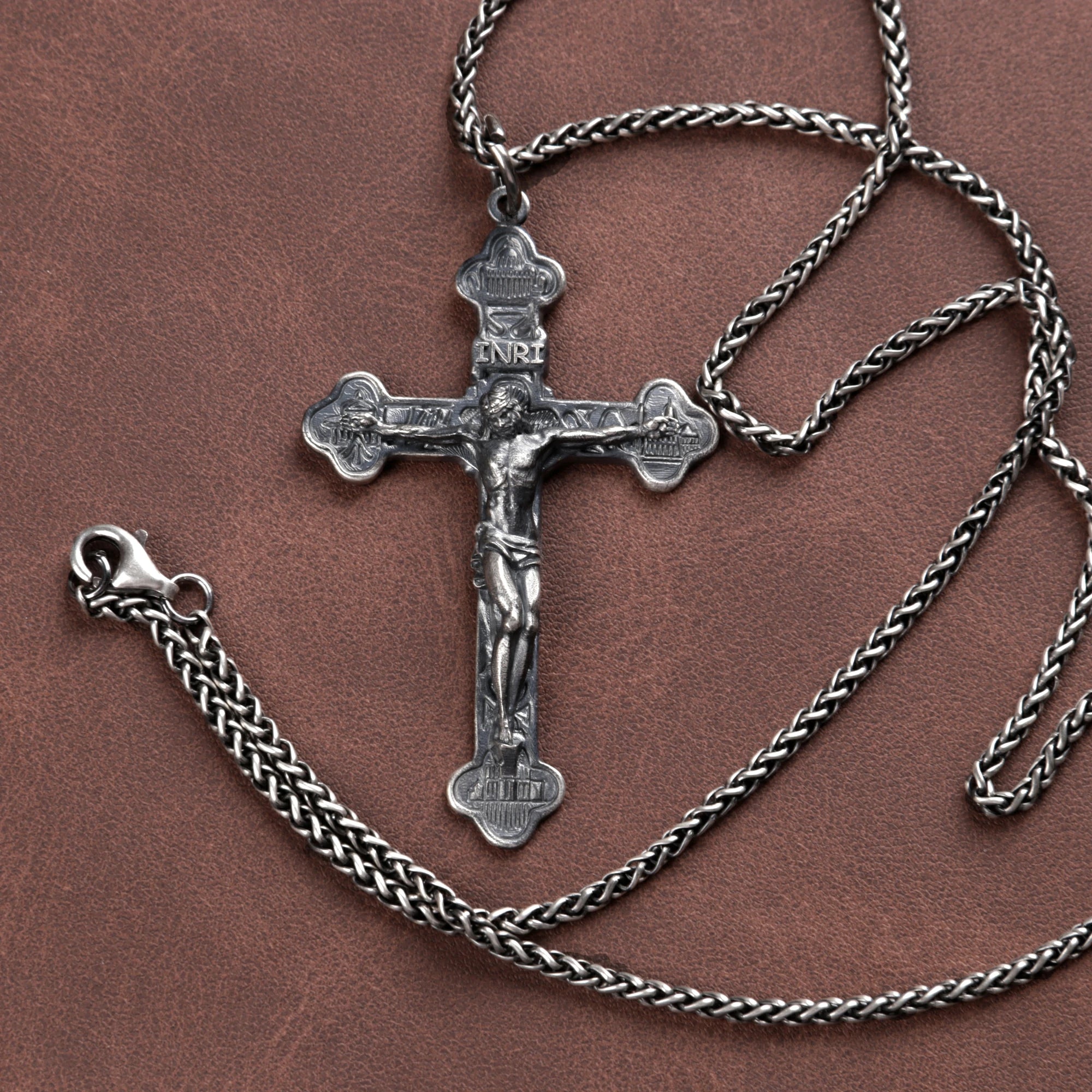 Engraved 925 Silver Crucifix Necklace, Faith & Strength Christian Gift for Men