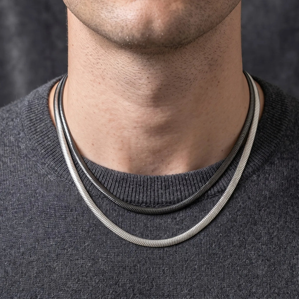 Men's 925 Sterling Silver Flat Snake Chain Necklace