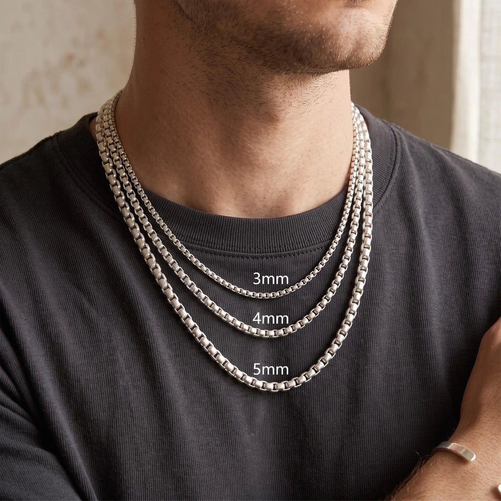 925 Sterling Silver Round Box Chain Necklace for Men & Women