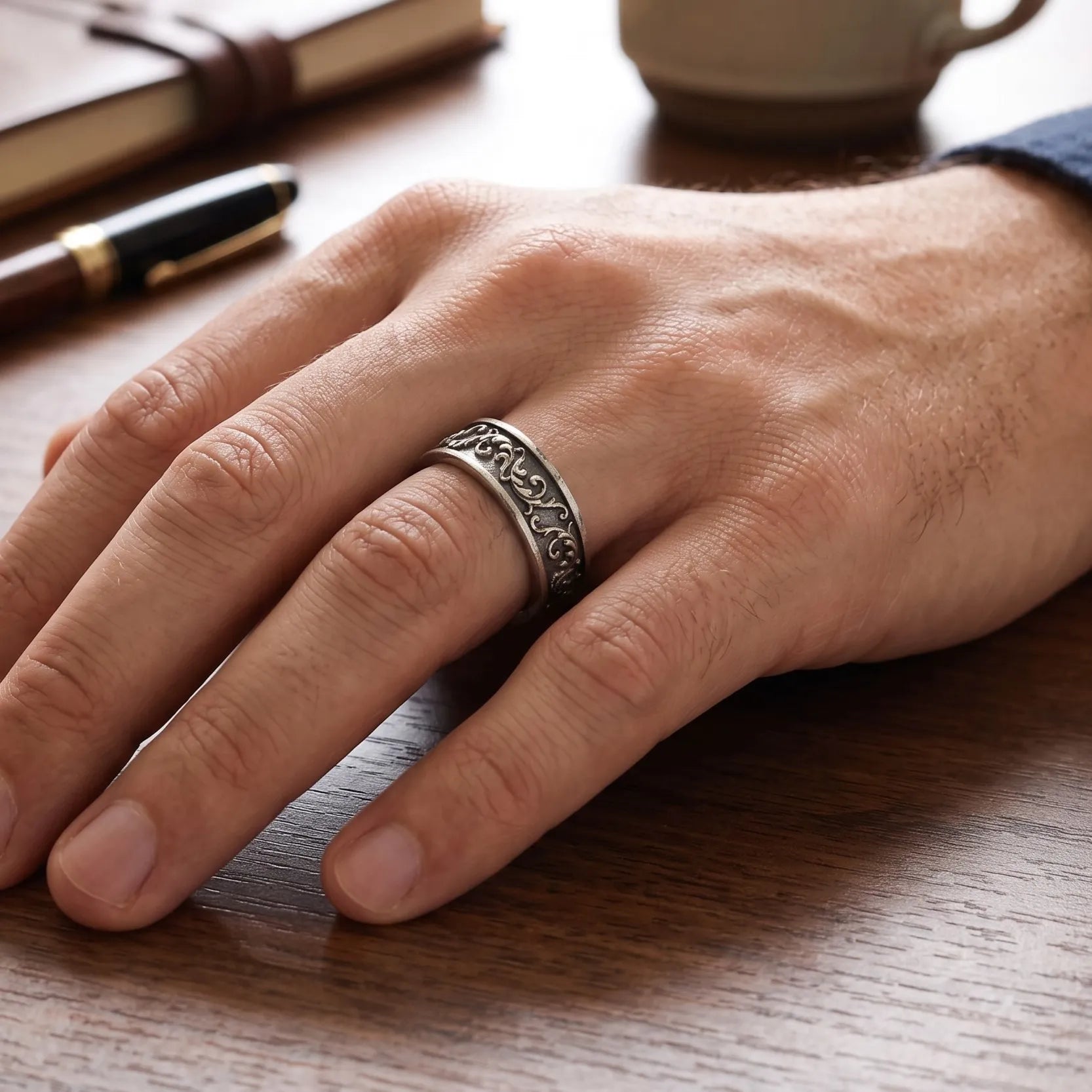 Personalized Vintage Acanthus Leaf 925 Sterling Silver Band, Custom Engraved Men's Ring