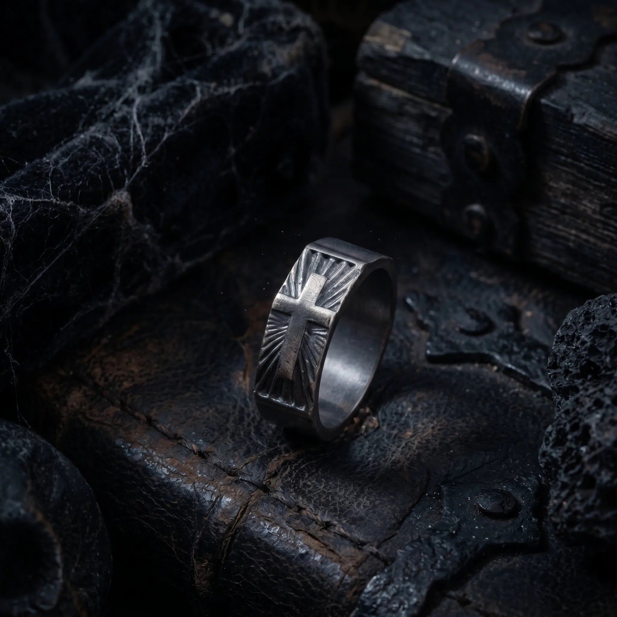 Custom Engraved 925 Sterling Silver Cross Signet Ring, Religious Faith Band for Men