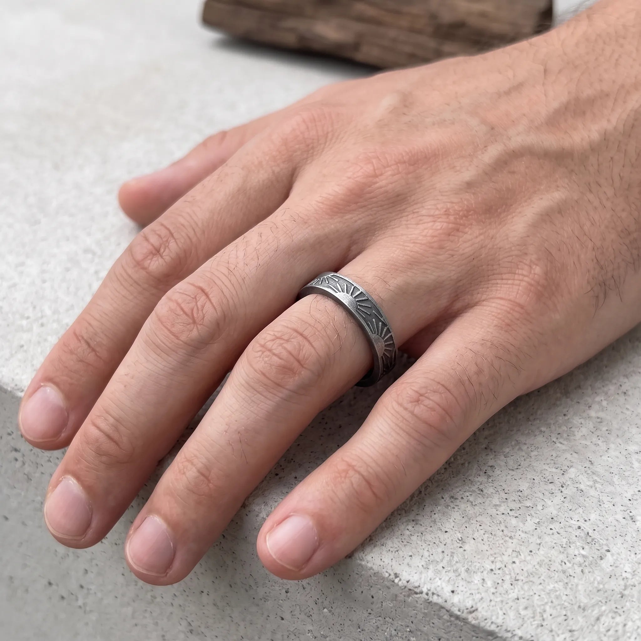 Unisex Sunrise Engraved Solid 925 Sterling Silver Ring-Personalized Memory Band, Wedding Bands