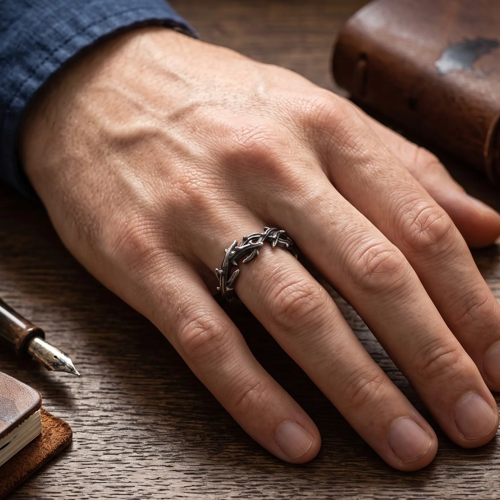 Custom Crown of Thorns 925 Sterling Silver Ring - Personalized Men's Gift