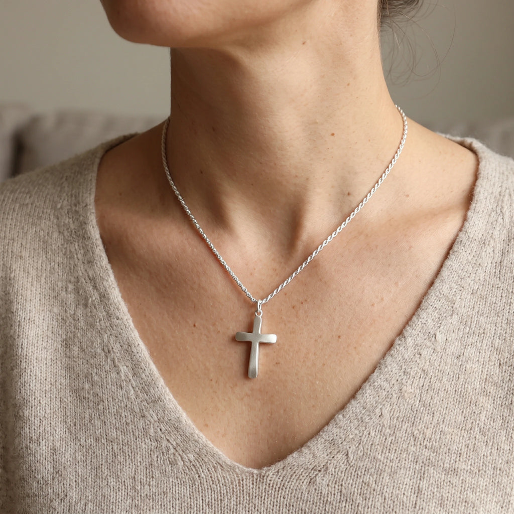 Custom 925 Sterling Silver Domed Cross Pendant for Unshakable Faith and Divine Peace