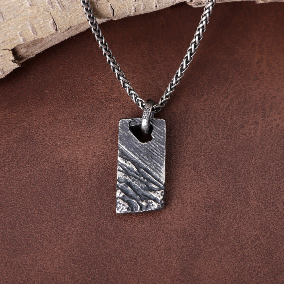 925 Sterling Silver Weathered Rock Tag Pendant Delivering Rugged Organic Texture