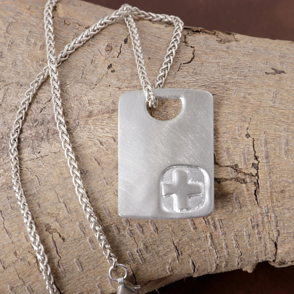 925 Sterling Silver Engravable Military Tag Cross Pendant Bound In Divine Protection