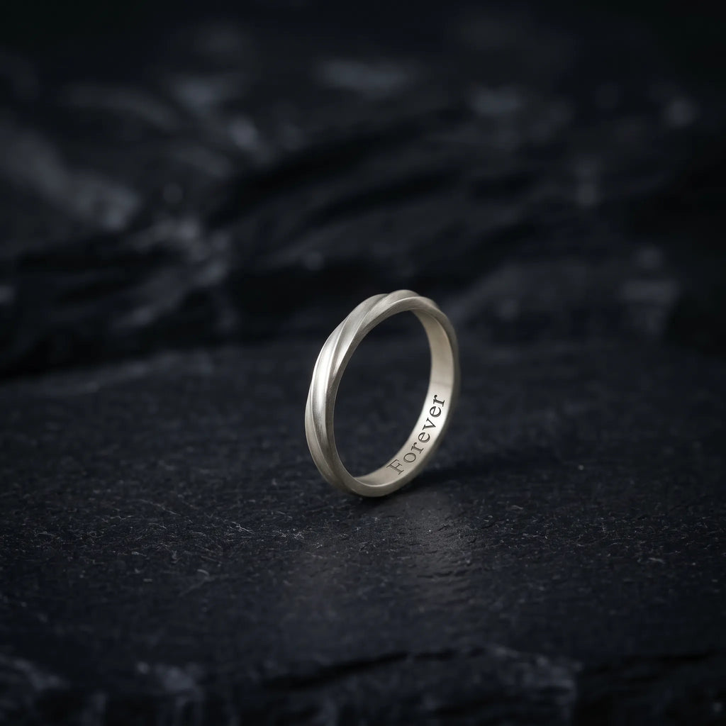 Custom Engraved Twisted 925 Sterling Silver Ring, Personalized Mobius Promise Band, Couple Wedding Ring