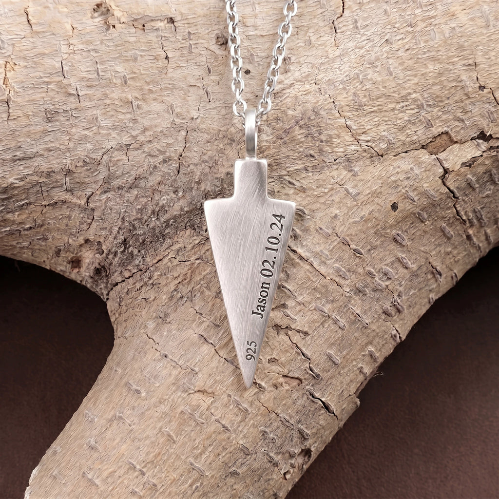 Personalized 925 Sterling Silver Arrowhead Pendant Necklace for Men, Engraved Gift
