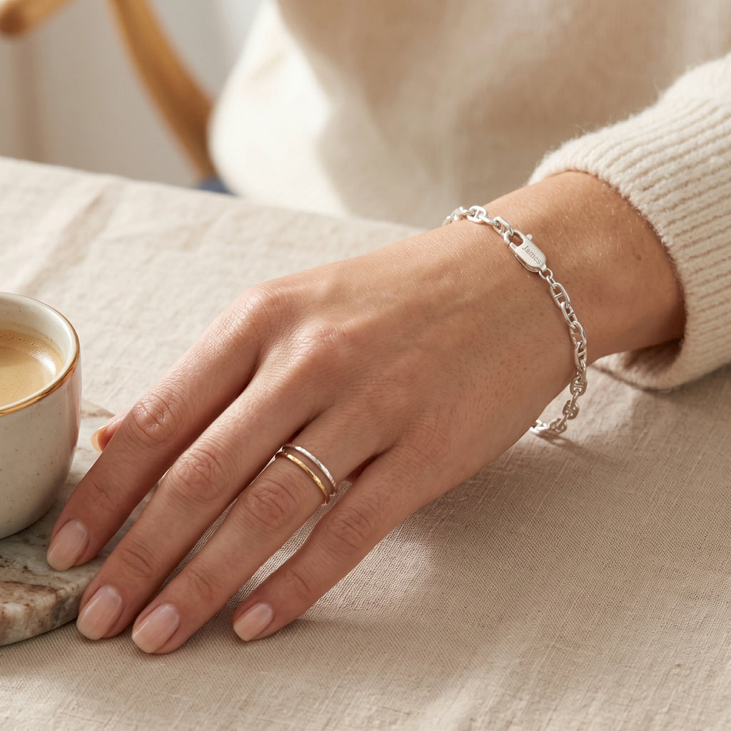 Minimalist Anchor Chain Bracelet, Personalized 925 Sterling Silver Wristband