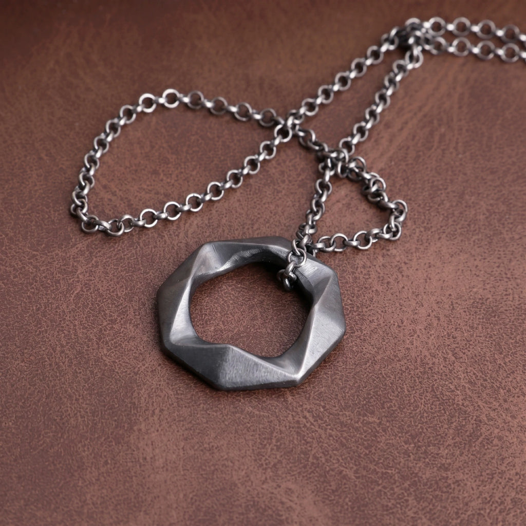 925 Sterling Silver Geometric Faceted Hexagon Pendant Exuding Modern Minimalist Edge