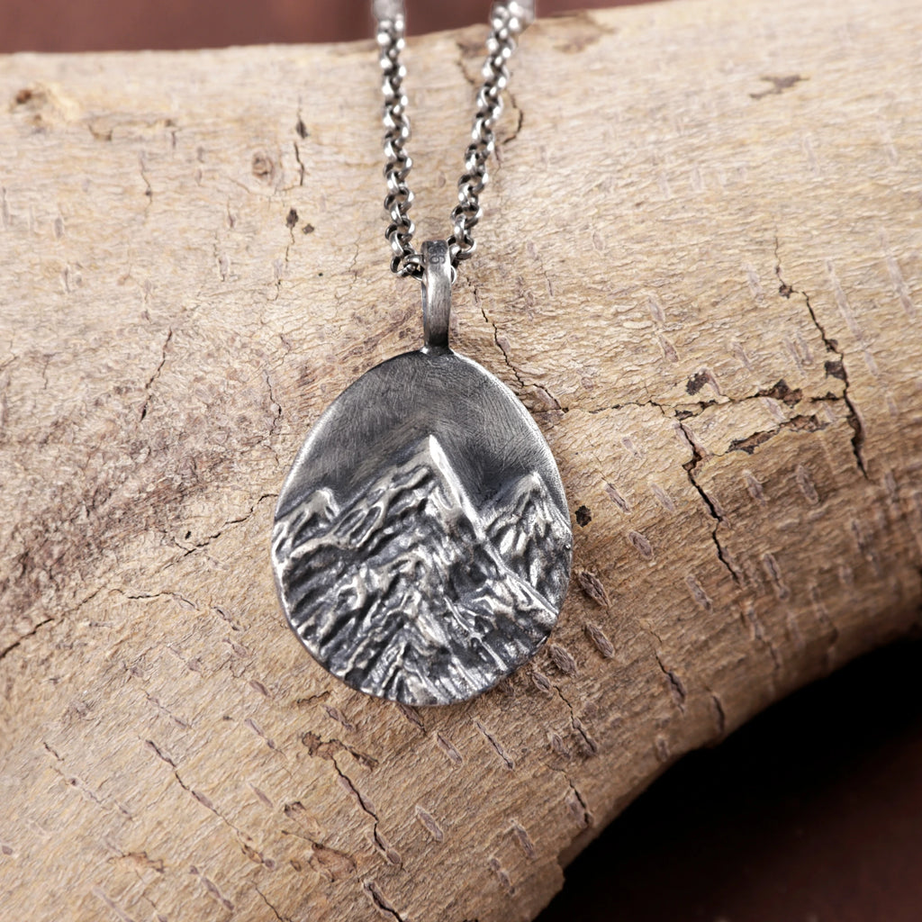 925 Sterling Silver Mountain Custom Engravable Pendant Durable Necklace