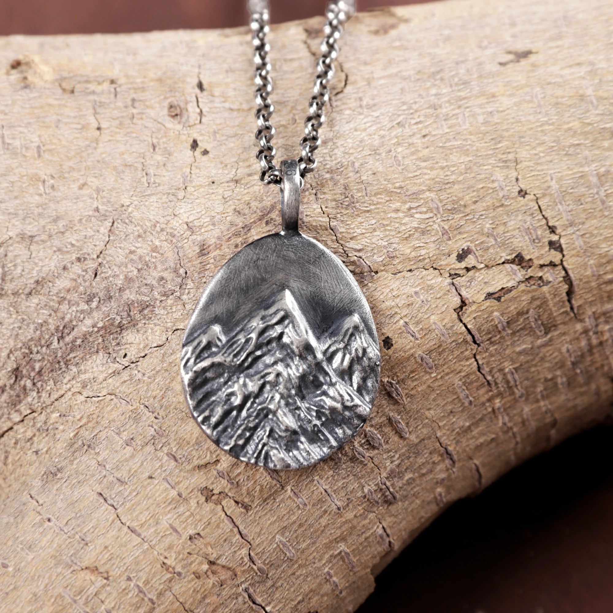 925 Sterling Silver Mountain Custom Engravable Pendant Durable Necklace