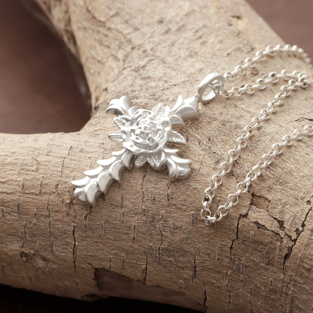 Custom 925 Sterling Silver Rose Cross Pendant Embodying Christs Pure Sacred Grace