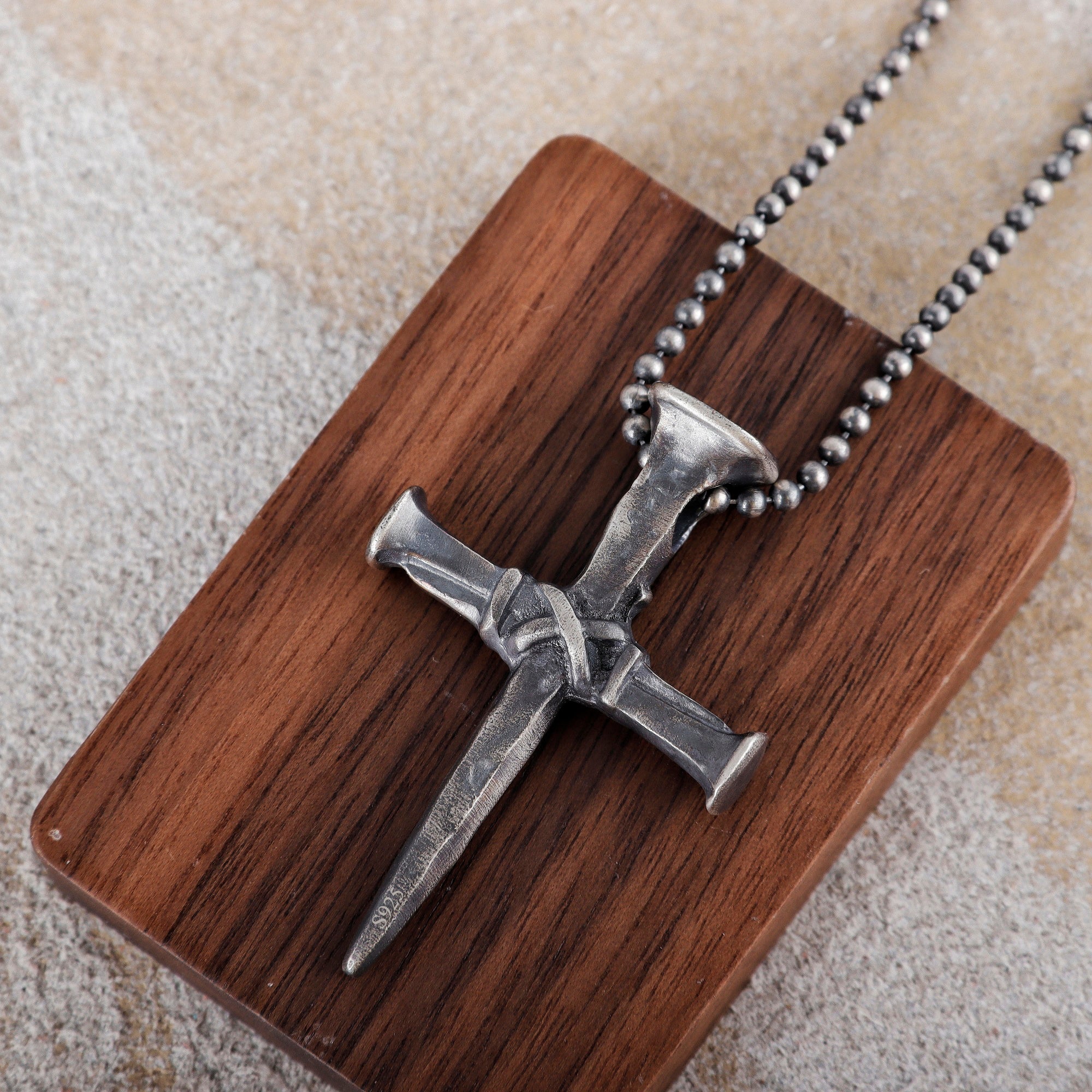 Sacred Grace Crucifixion Nails Cross Necklace, Oxidized 925 Sterling Silver Devotional Faith Pendant