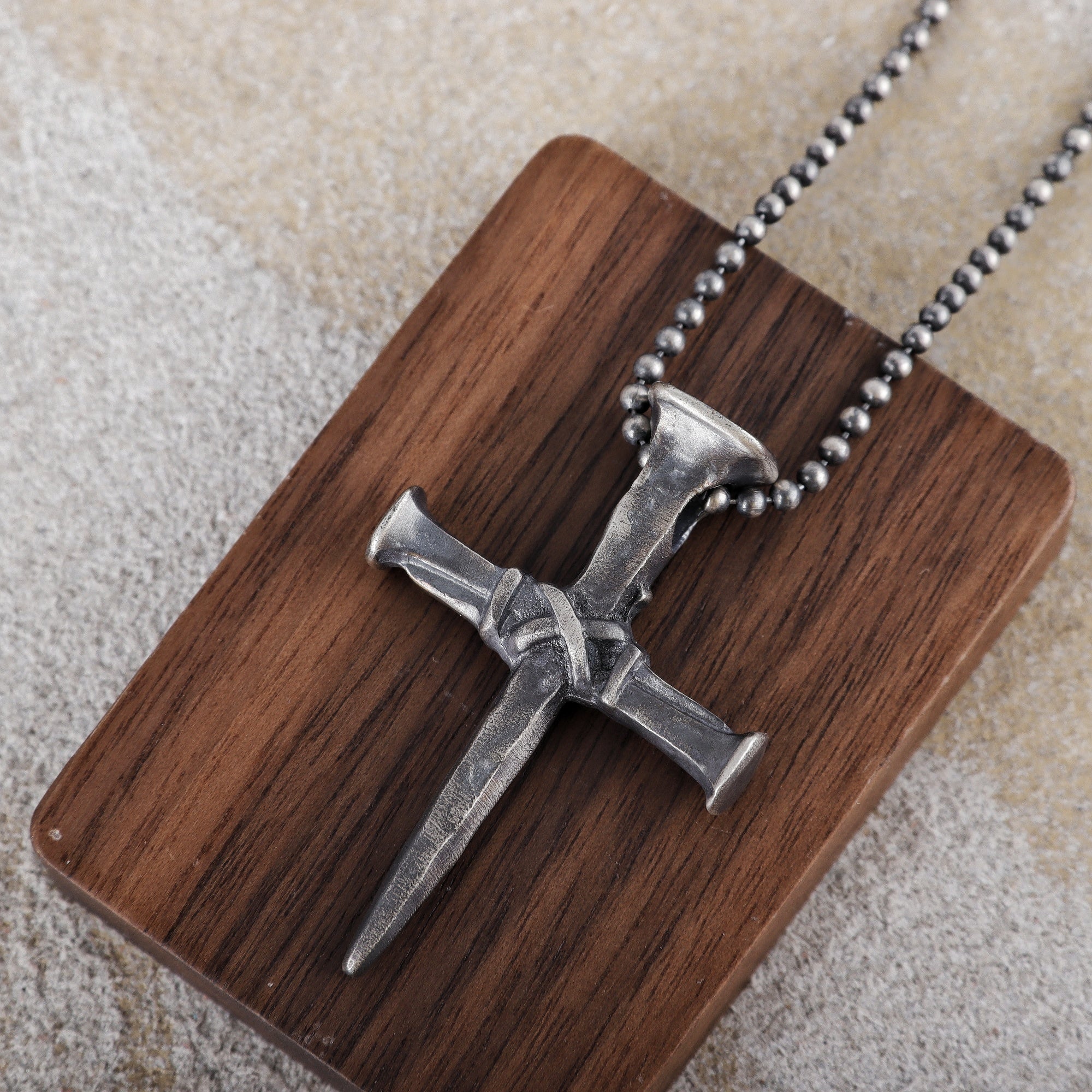 Sacred Grace Crucifixion Nails Cross Necklace, Oxidized 925 Sterling Silver Devotional Faith Pendant