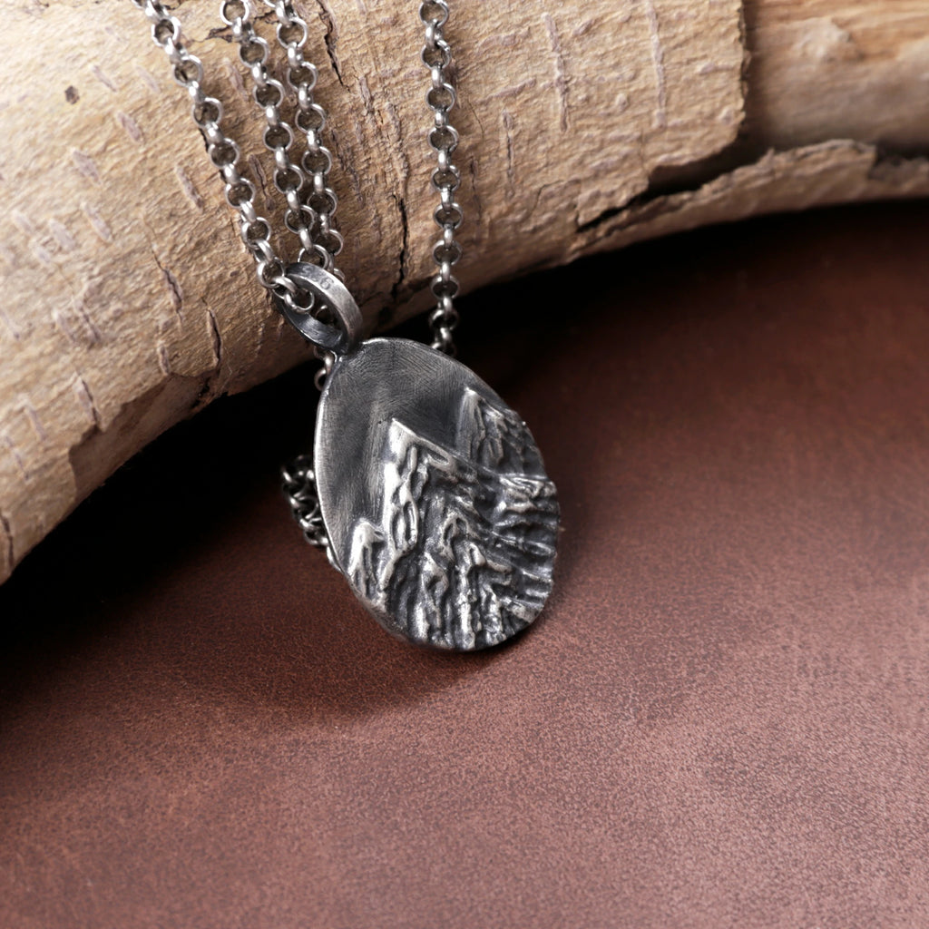 925 Sterling Silver Mountain Custom Engravable Pendant Durable Necklace
