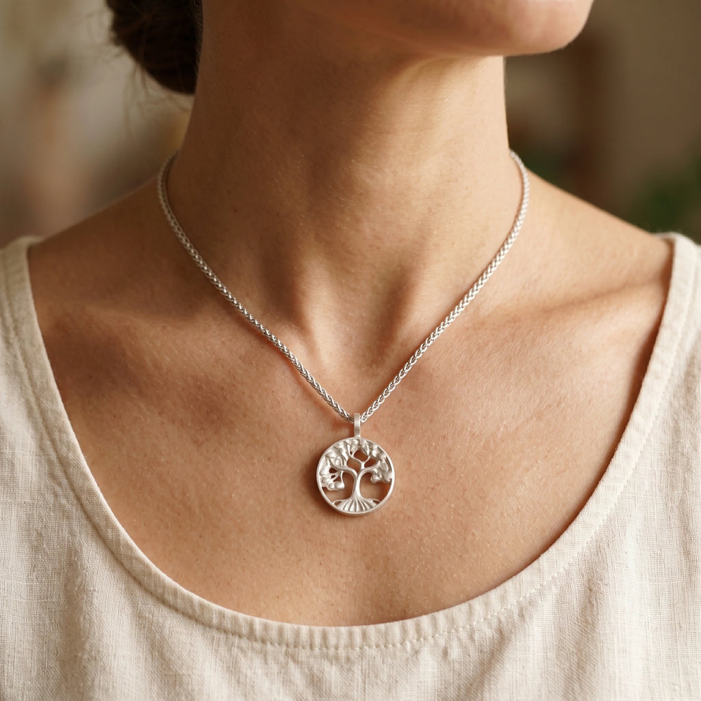 Solid 925 Sterling Silver Tree of Life Pendant Necklace for Strength & Vitality