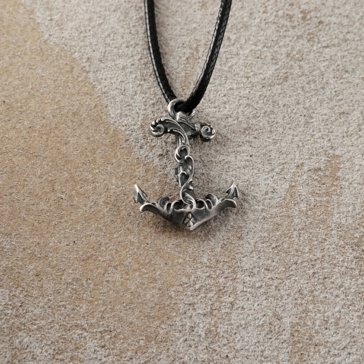 925 Sterling Silver Vintage Anchor Pendant Necklace, Baroque Nautical Sailor Charm Jewelry