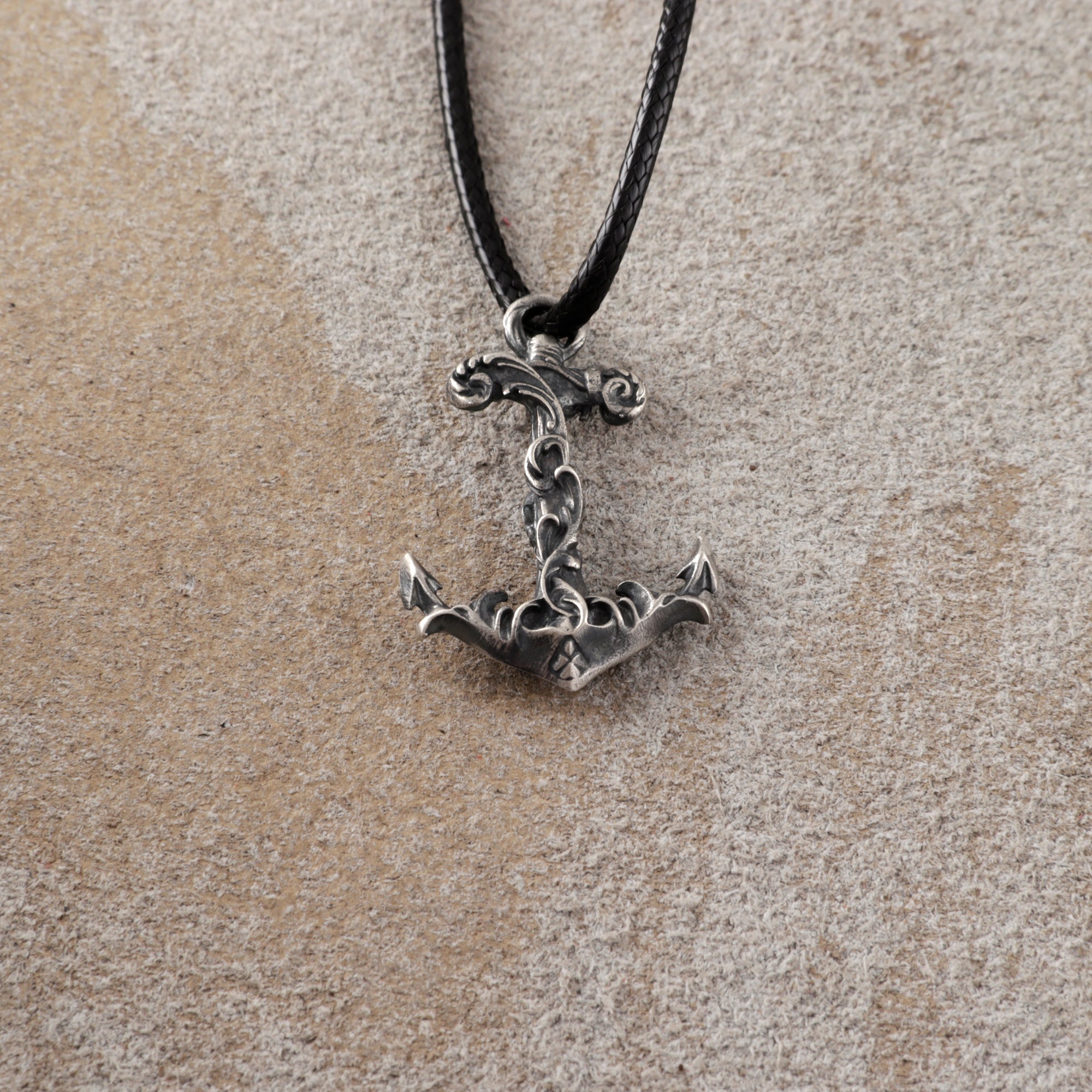 925 Sterling Silver Vintage Anchor Pendant Necklace, Baroque Nautical Sailor Charm Jewelry