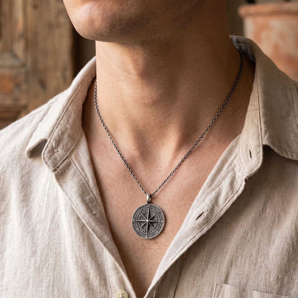 Vintage 925 Sterling Silver Compass Pendant Necklace for Guidance & Adventure