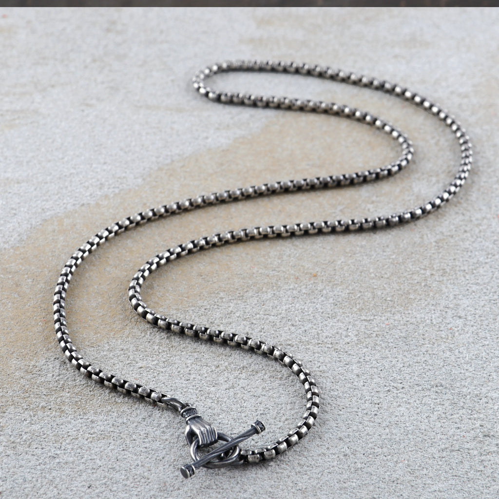 Vintage 925 Sterling Silver Hand OT Toggle Box Chain Men Necklace Gift for Him Birthday-3mm-5mm Sizes