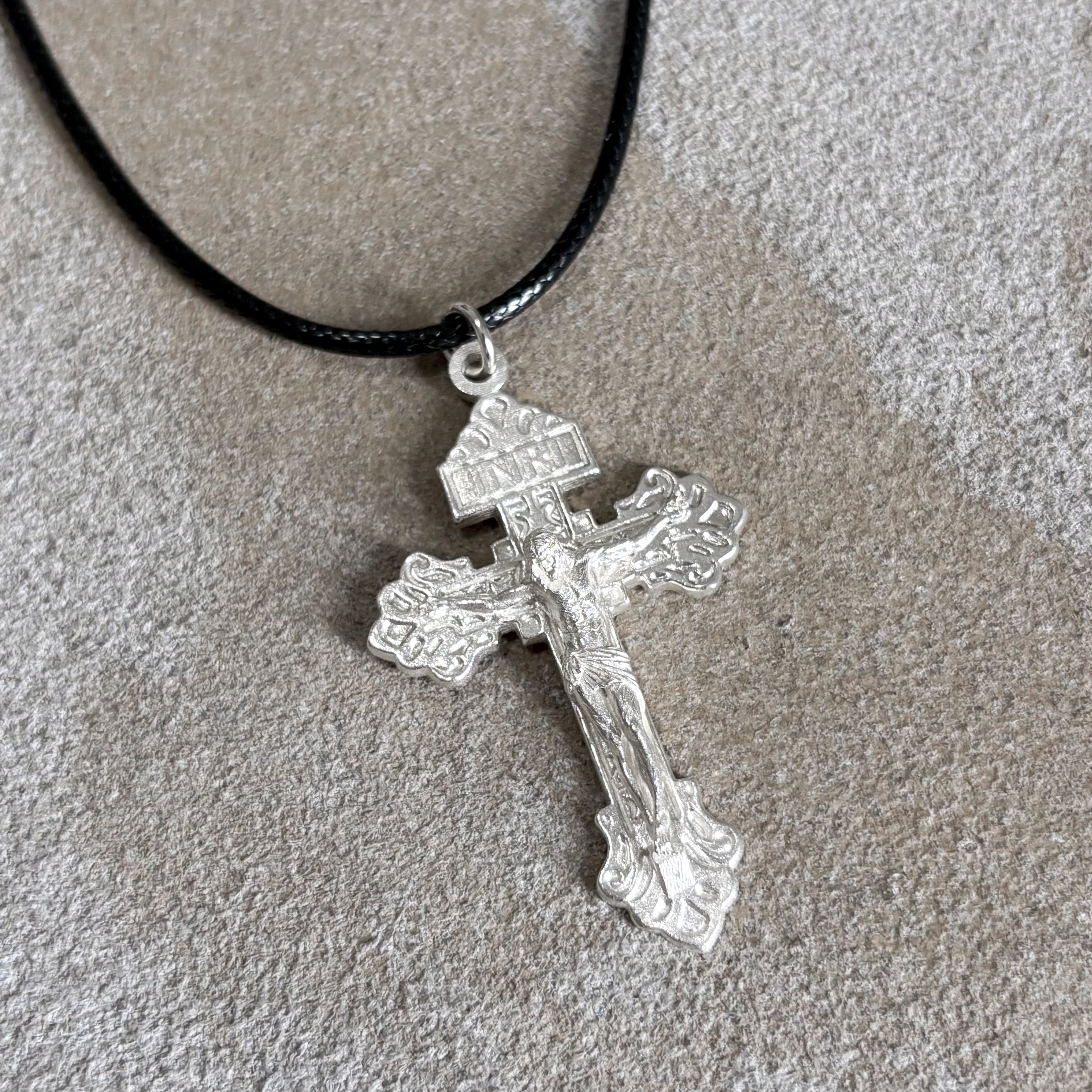 Divine Redemption INRI Crucifix, Solid 925 Sterling Silver Baroque Faith Necklace