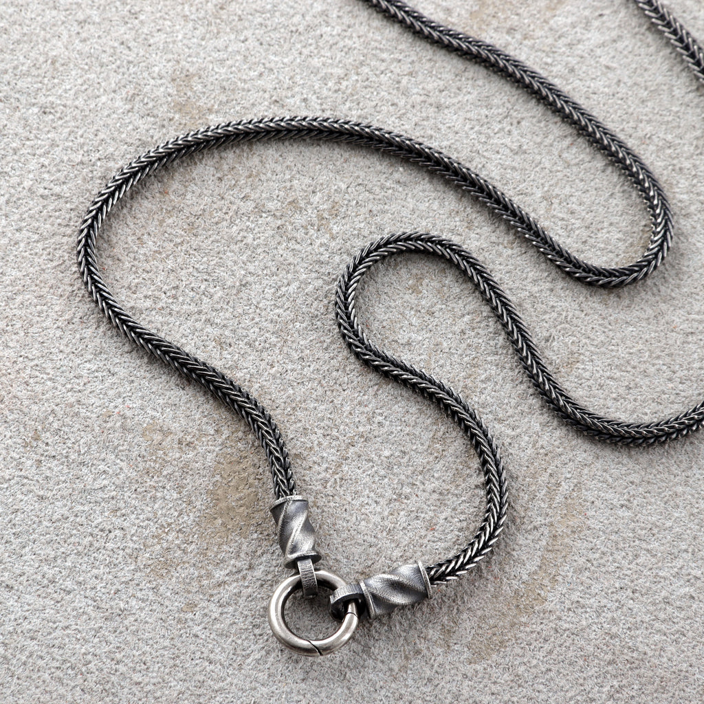 Men's Sterling Silver Foxtail Chain Necklace with Mobius Clasp