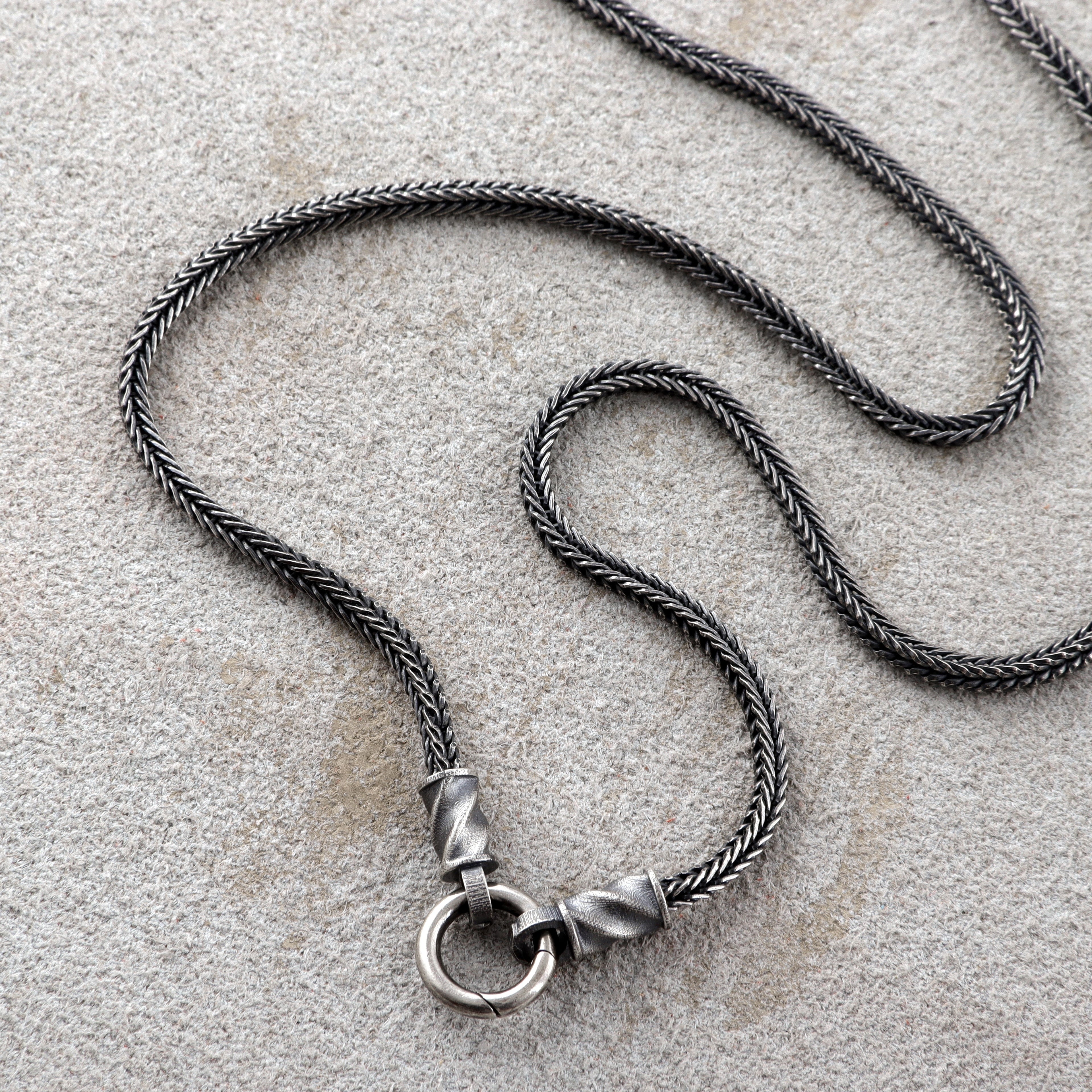 Men's Sterling Silver Foxtail Chain Necklace with Mobius Clasp