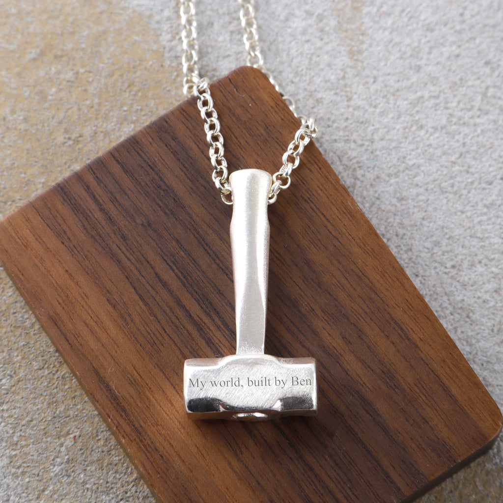 925 Sterling Silver Engravable Hammer Pendant, Personalized Artisan Jewelry