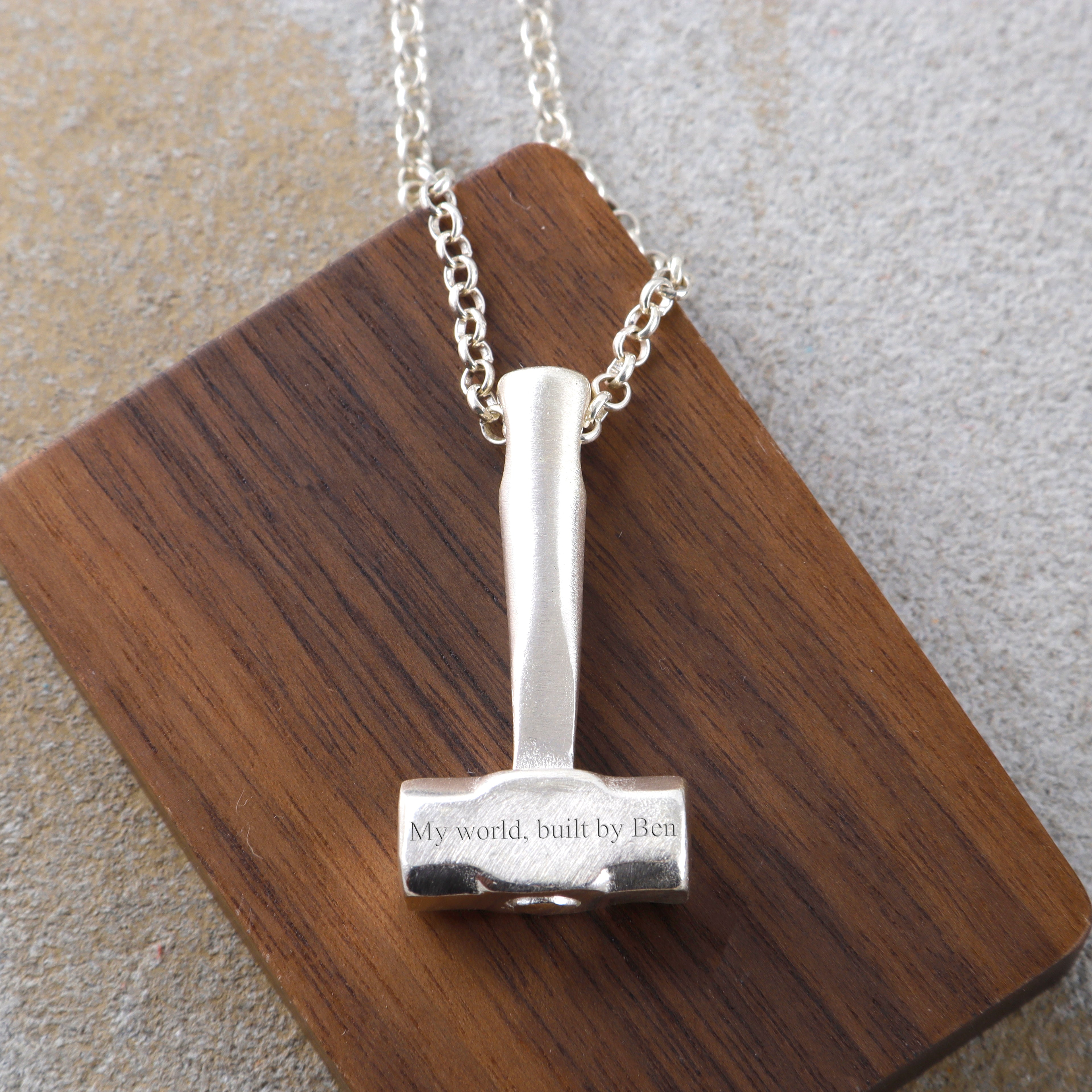 925 Sterling Silver Engravable Hammer Pendant, Personalized Artisan Jewelry