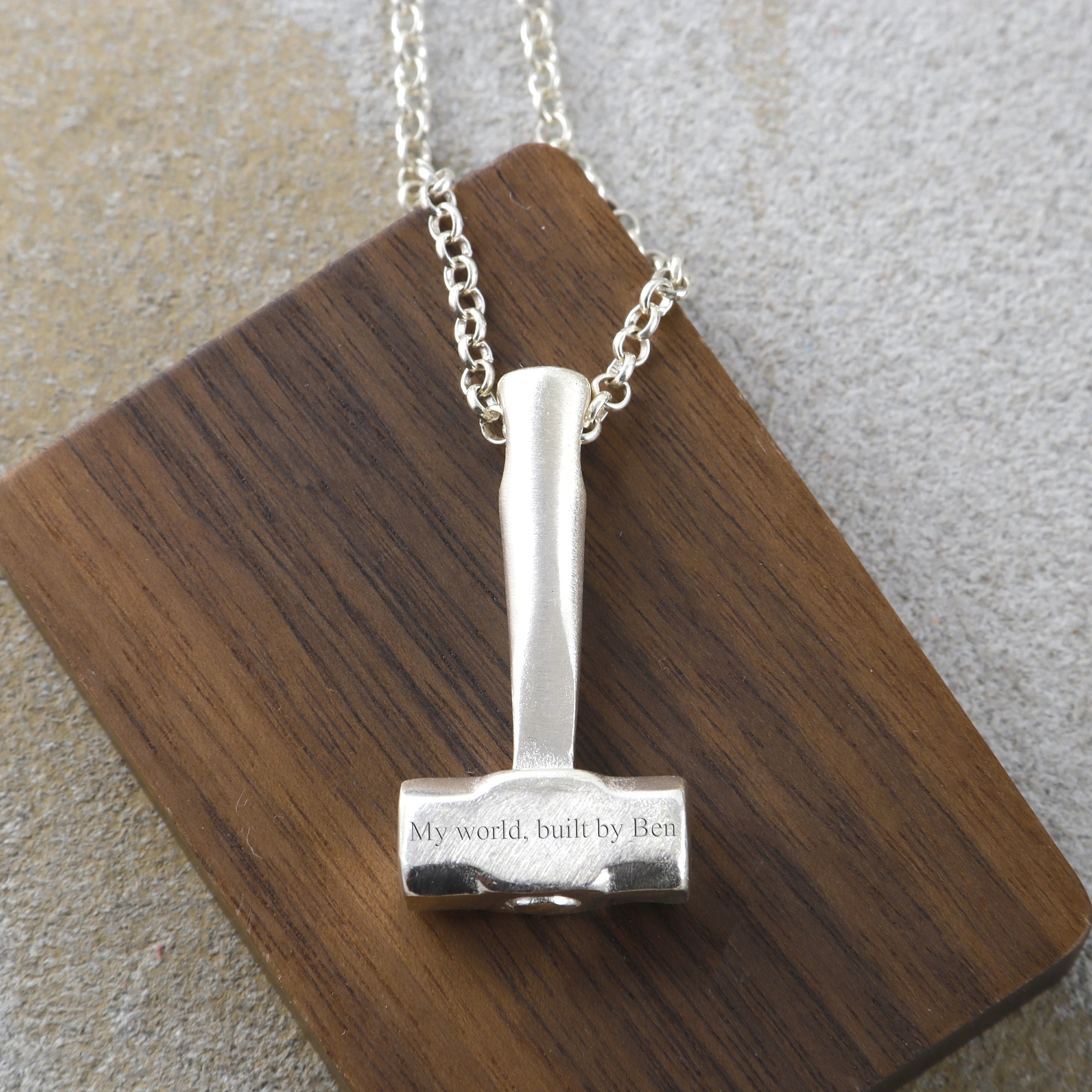 925 Sterling Silver Engravable Hammer Pendant, Personalized Artisan Jewelry